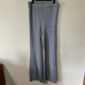 Abercrombie & Fitch Ribbed Kick Flare Leggings High‎ Waist Split Hem Blue Medium